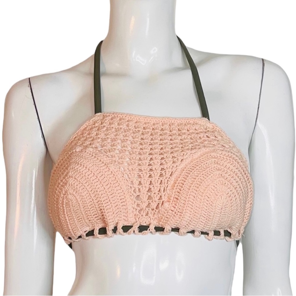 🤑 5/$25 Xhilaration Crochet Halter Peach and Green Bikini Swimsuit Top